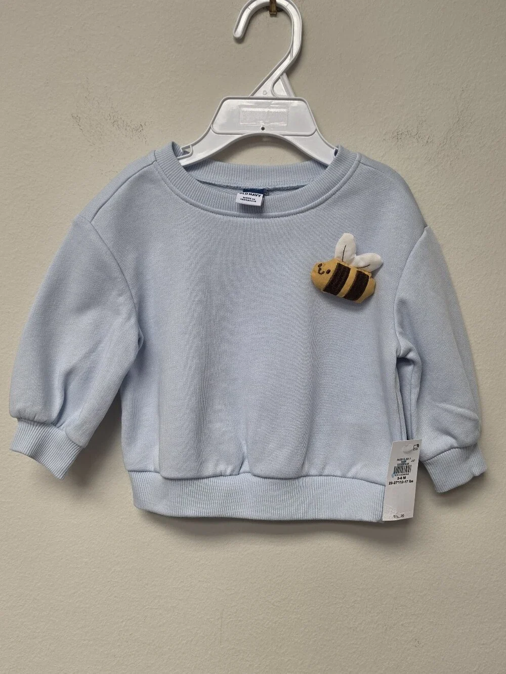 Old Navy 3D Bee Graphic Crew Neck Sweatshirt Blue 3 - 6 M
